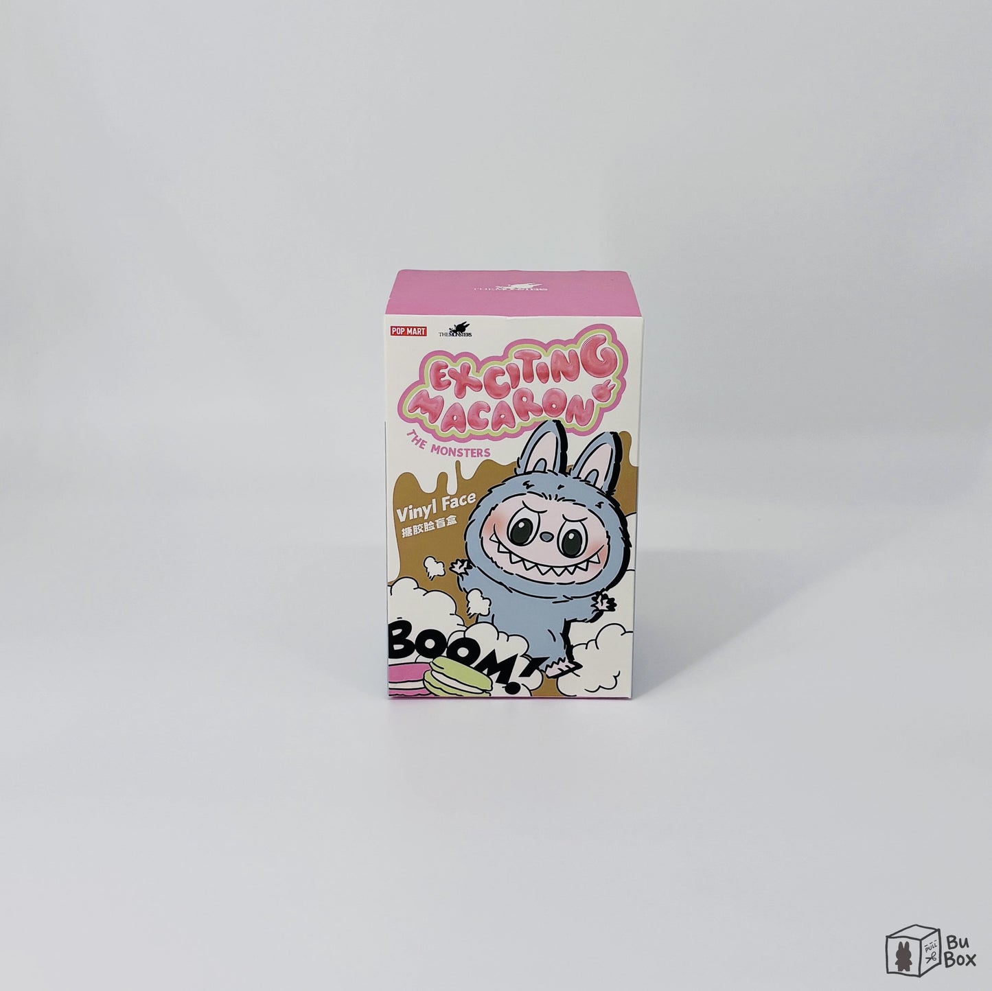 THE MONSTERS Labubu Exciting Macaron Vinyl Face Single Box (1 Blind Box) featuring a collectible Labubu figure with a vibrant macaron-inspired design, perfect for fans and collectors of Labubu's sweet and colorful style.