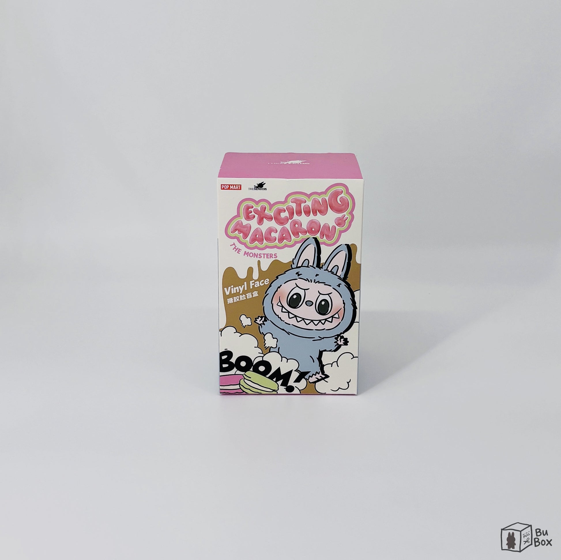 THE MONSTERS Labubu Exciting Macaron Vinyl Face Single Box (1 Blind Box) featuring a collectible Labubu figure with a vibrant macaron-inspired design, perfect for fans and collectors of Labubu's sweet and colorful style.