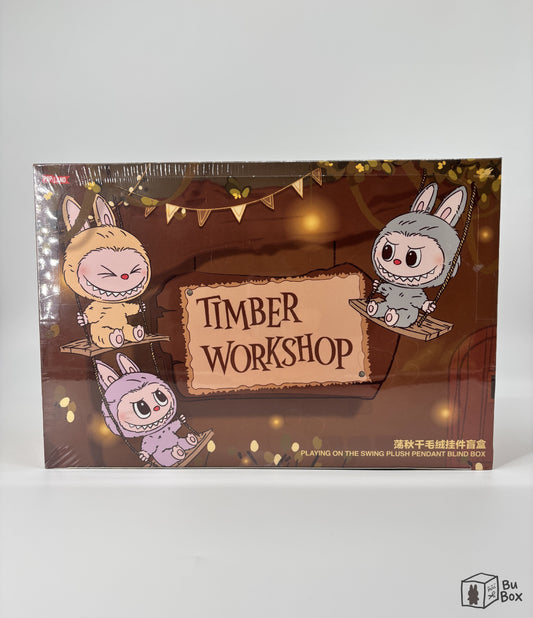 Pop Mart, Pop land, Labubu, The Monsters, Timber Workshop, playing on the swing, plush pendant, sealed case, 6 blind boxes, collectible toy, playful, wooden swing